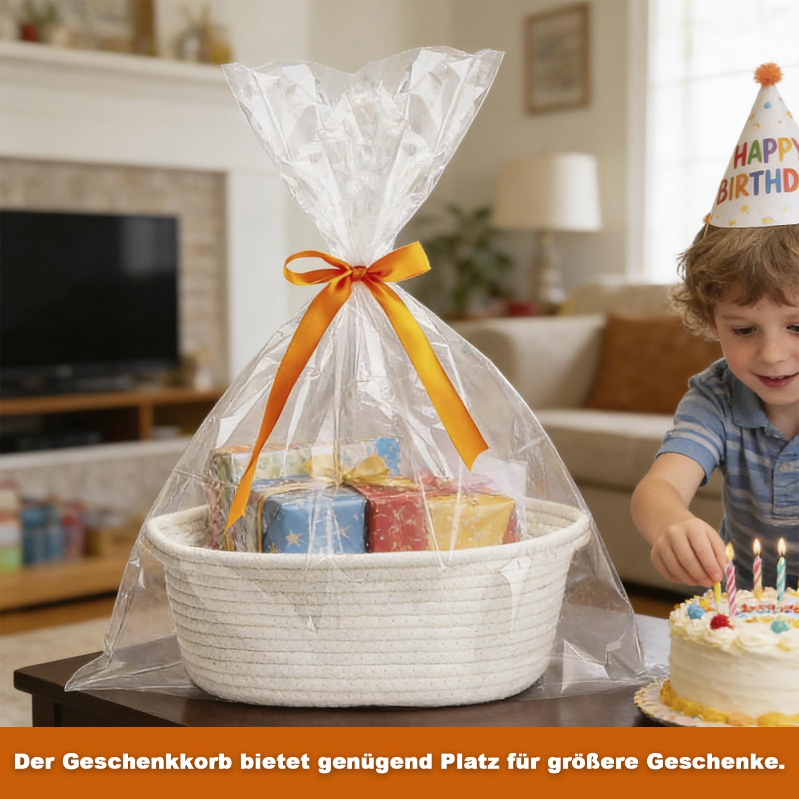 Panier cadeau vide tressé avec sacs cadeaux et rubans, panier de présentation vide pour fête prénatale, anniversaire, mariage, Pâques, Thanksgiving (blanc)