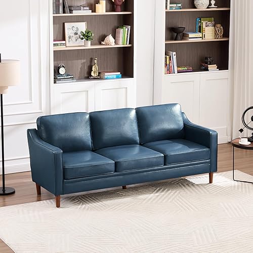 Miniatura 43 de Kingfun Sofá de piel sintética de 80 pulgadas, sofá de 3 plazas, sofás modernos de mediados de siglo con patas de madera maciza para sala de estar y