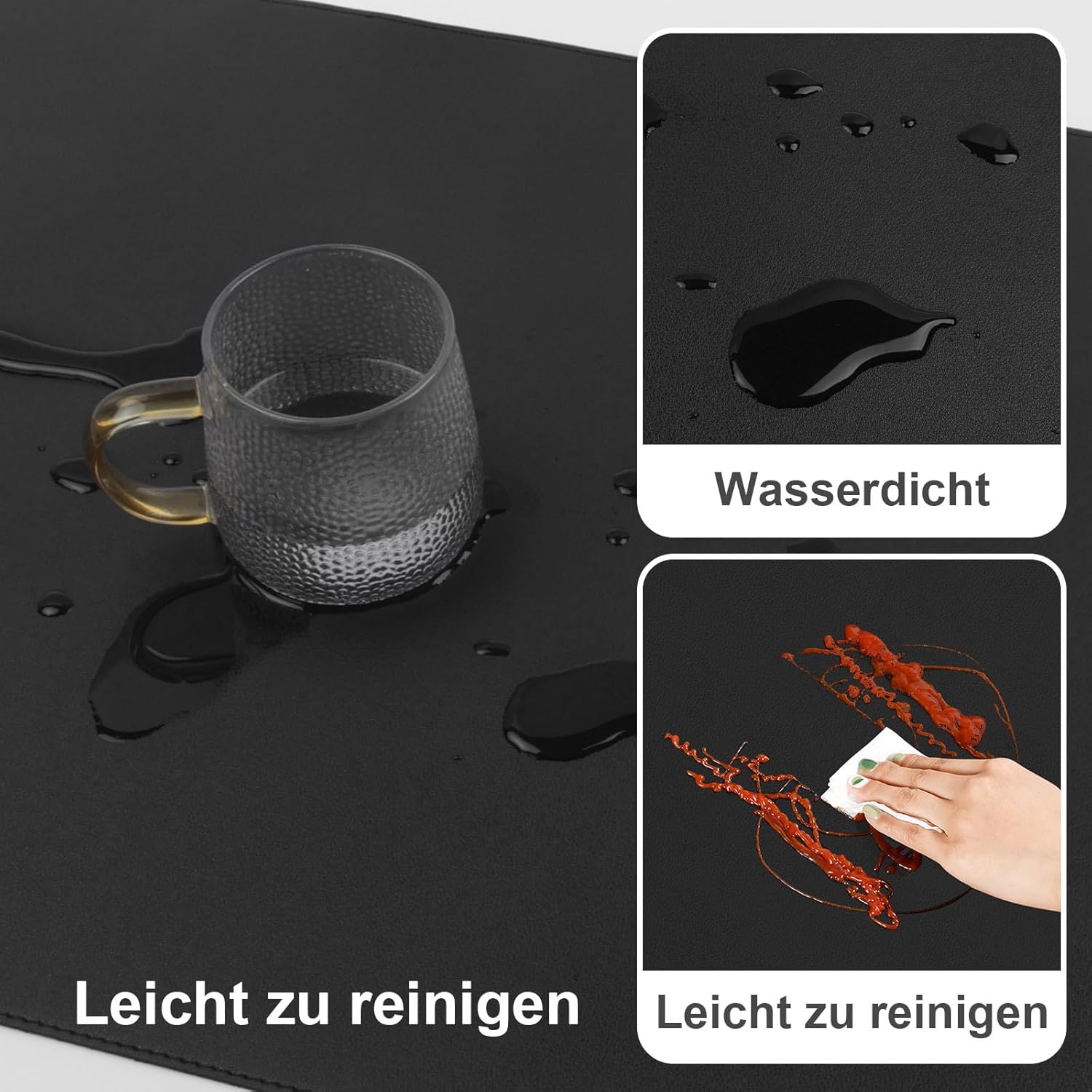 DAWNTREES Desk Mat for Desktop,PU Leather Desk Pad Protector,Non Slip, Large Mouse Pad and Keyboard Mat, Waterproof Writing Pad for Office and Home (Black,39.4''x19.7'')
