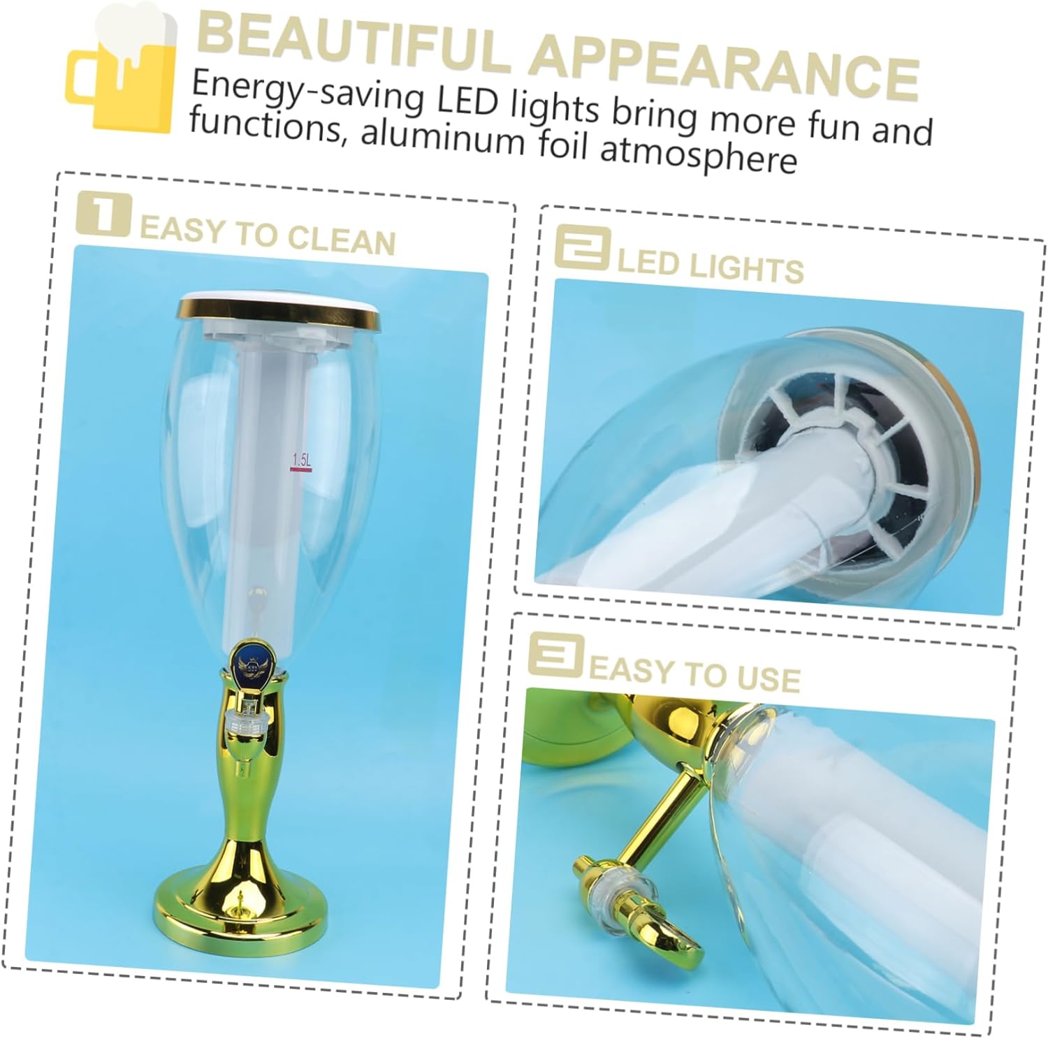 Glowing Wine 1.5l Beer Tower Dispenser with Led Lights for Social Gatherings