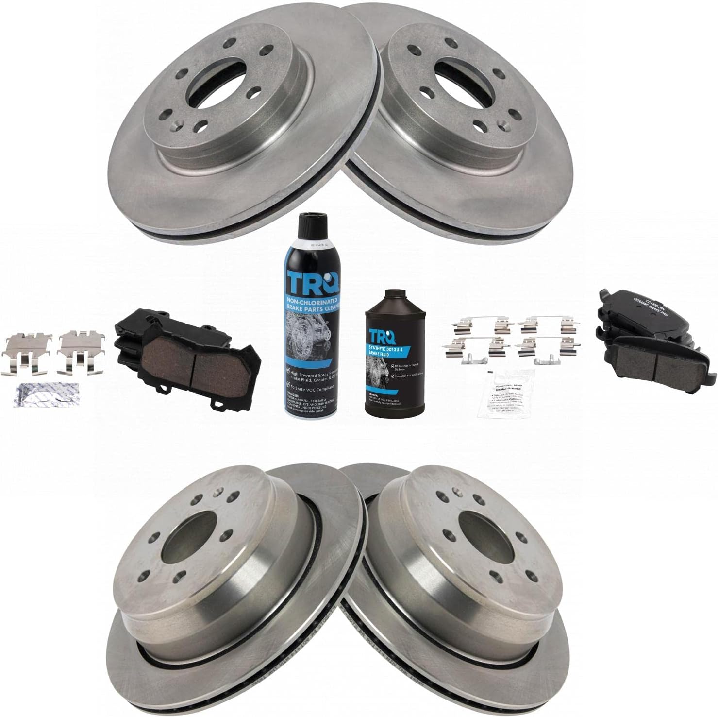 TRQ Front and Rear Brake Pad & Rotor Kit Brake Chemical Kit Brake Pads Brake Rotor Ceramic Compatible with 2015-2017 Chevrolet Colorado GMC Canyon