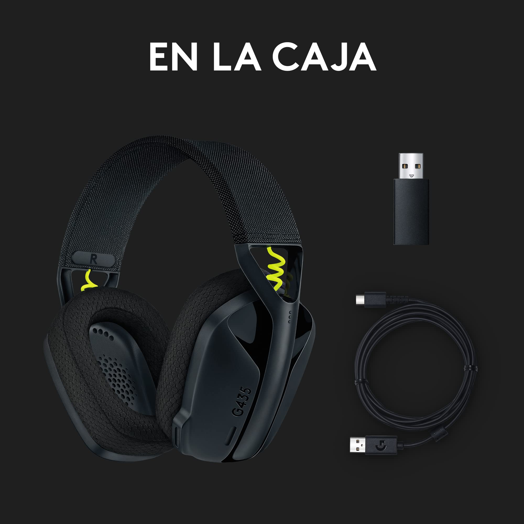 Logitech G G435 LIGHTSPEED, auriculares inalámbricos y Bluetooth para gaming - Auriculares ligeros circumaurales, micrófonos integrados, Dolby Atmos, PC, PS4, PS5,Nintendo Switch/Switch 2, móvil-Negro