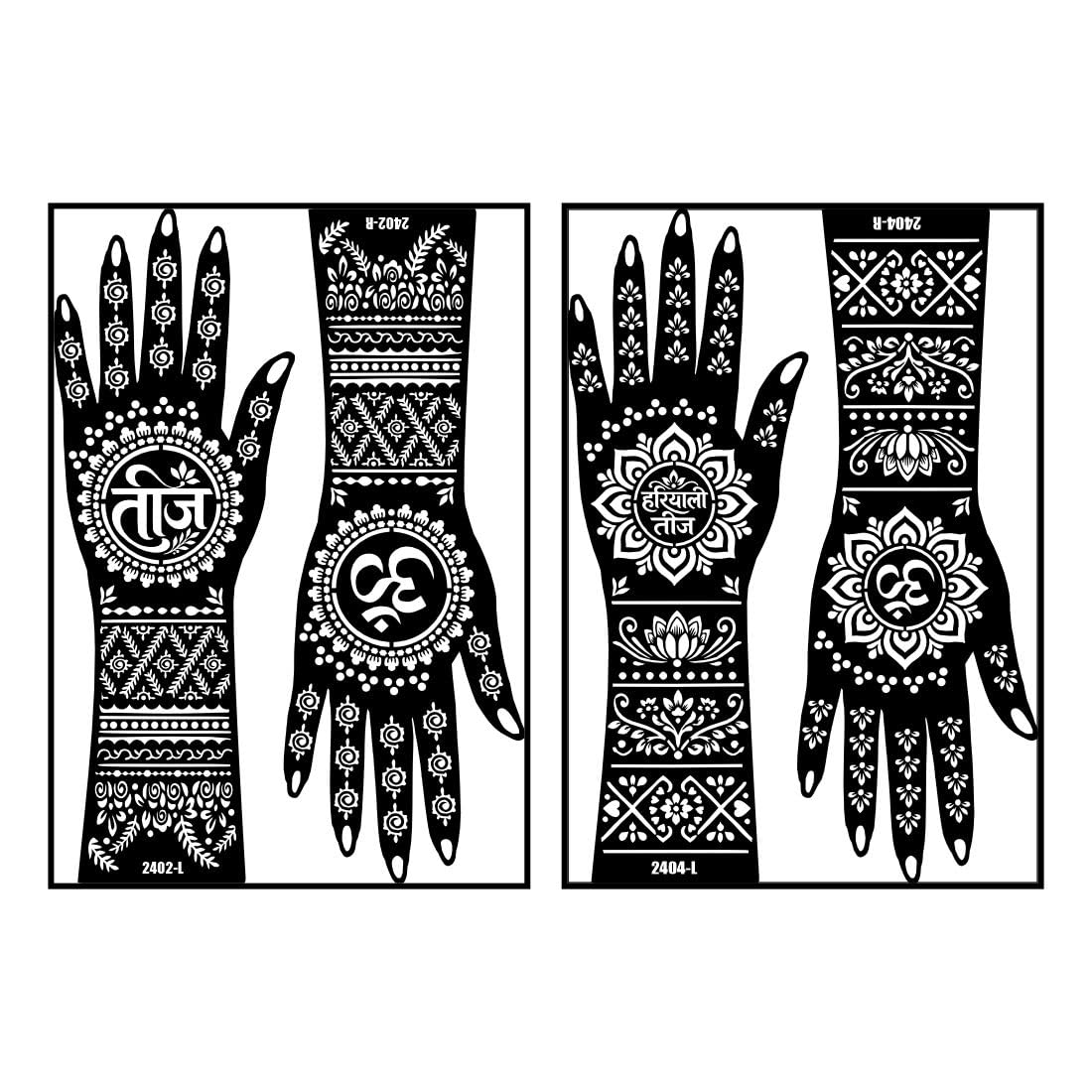 Floral Mandala Pattern With Teej Om Symbols Mehndi Stencil Sticker Combo Pack For Festival Celebration-image-4