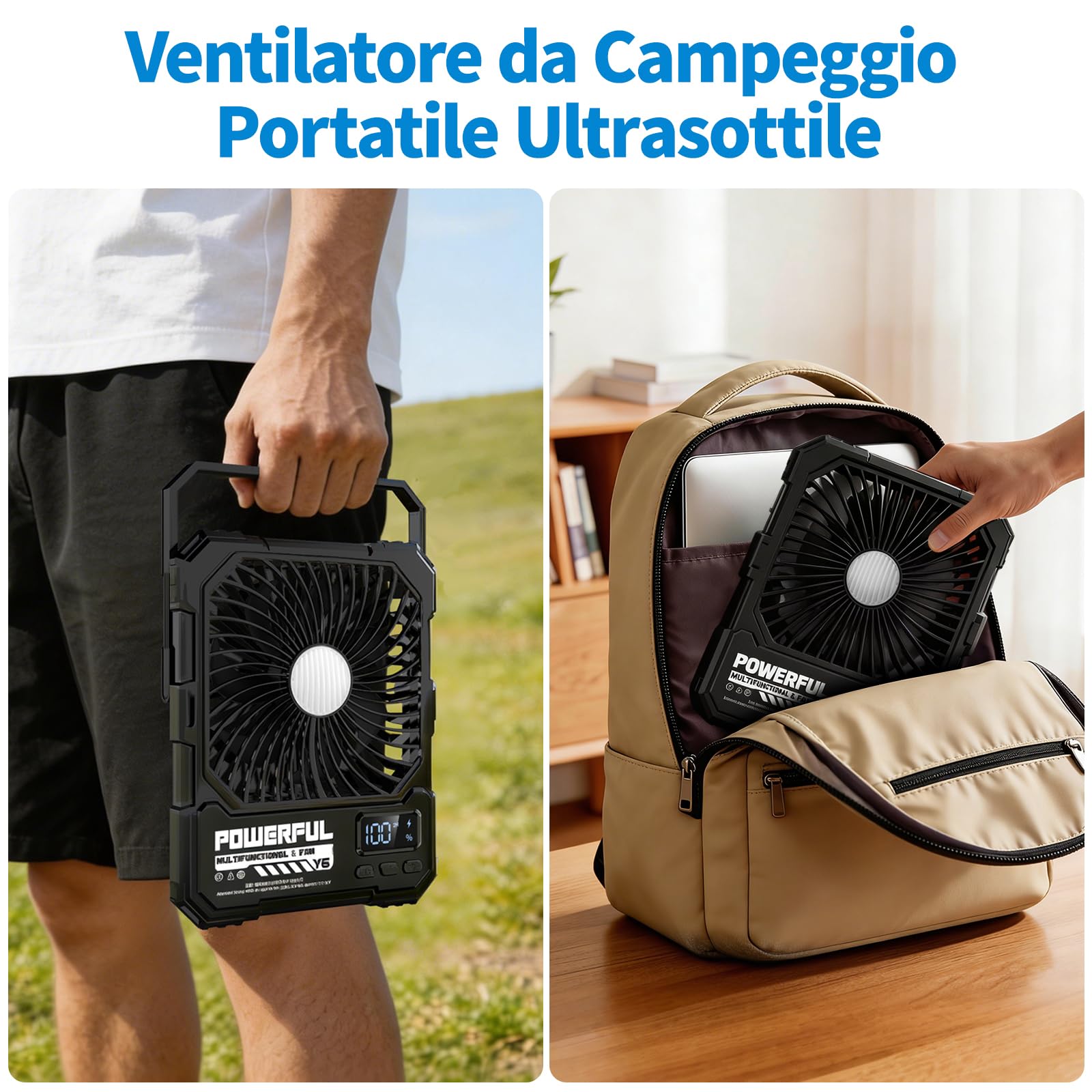 Ventilatore da Campeggio Portatile Alimentato a Batteria da 20000 mAh, Ventilatore da Viaggio Ricaricabile da 8 Pollici, Fino a 82 Ore di Durata Della Batteria, Adatto Per Camera da Letto, Esterno