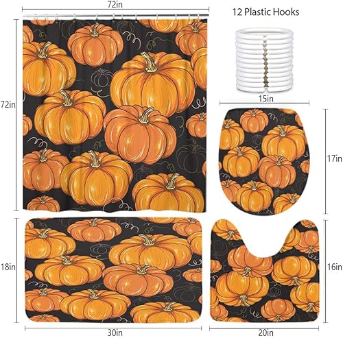 Miniatura 8 de LOKMU Juego de 4 cortinas de ducha con alfombras antideslizantes, cubierta para tapa de inodoro y tapete de baño, cortina de ducha impermeable con