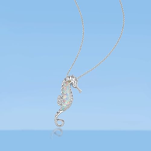 Miniatura 8 de .012 quilates diamante y Creado Opal Caballito de Mar Colgante en plata de ley 18