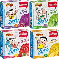 4 Gelatina Em Pó Zero Açucar Sabor Morango, Abacaxi, Limão e Uva