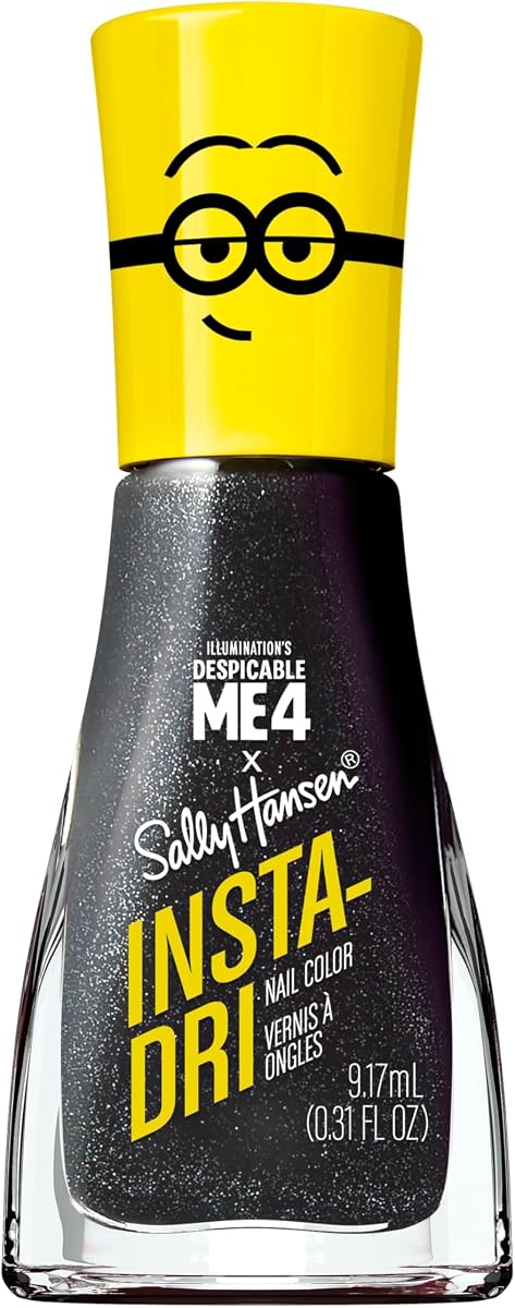 Sally Hansen Insta-Dri Despicable Me Nail Polish | Quick Dry, Long Lasting, Streak-Free Shine | Opaque, Glittery | 772 Deeply Despicable | Black Shimmer Nail Color