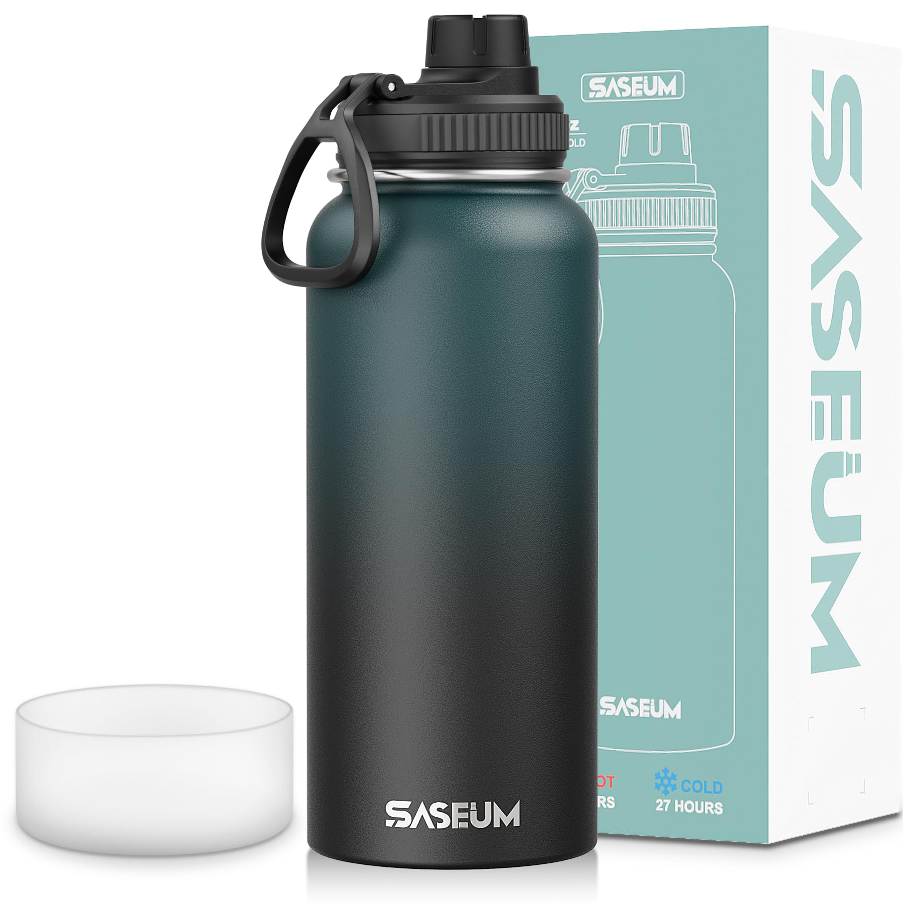 SASEUM Insulated Stainless Steel Water Bottles 32oz with Spout Lids Metal Vacuum Thermal Large Water Jug Leak-proof Reusable Flask for Sports Gym and