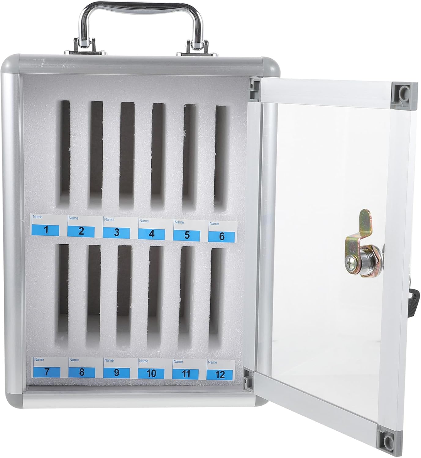 Mobile Phone Holder Cabinet with 12 Slots, Lockable Multi-Slot Phone Storage Locker Box with Handle for Office, School, and Meeting Room Use