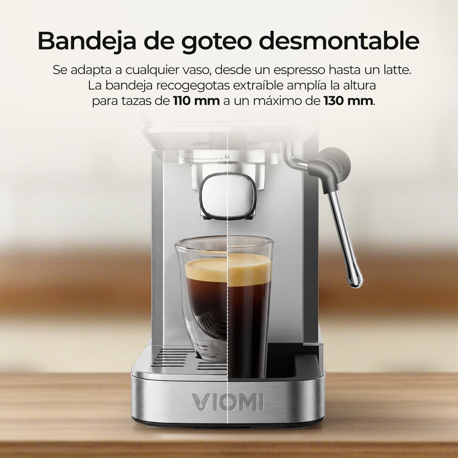 VIOMI T1B Pro 20 Bar Cafetera Espresso con Espumador de Leche, 2 en 1 | Café Molido y Cápsulas, Cold Brew, Pantalla Táctil, Para Cappuccino y Latte, Autolimpieza, Depósito 1,1 L, Acero Inoxidable