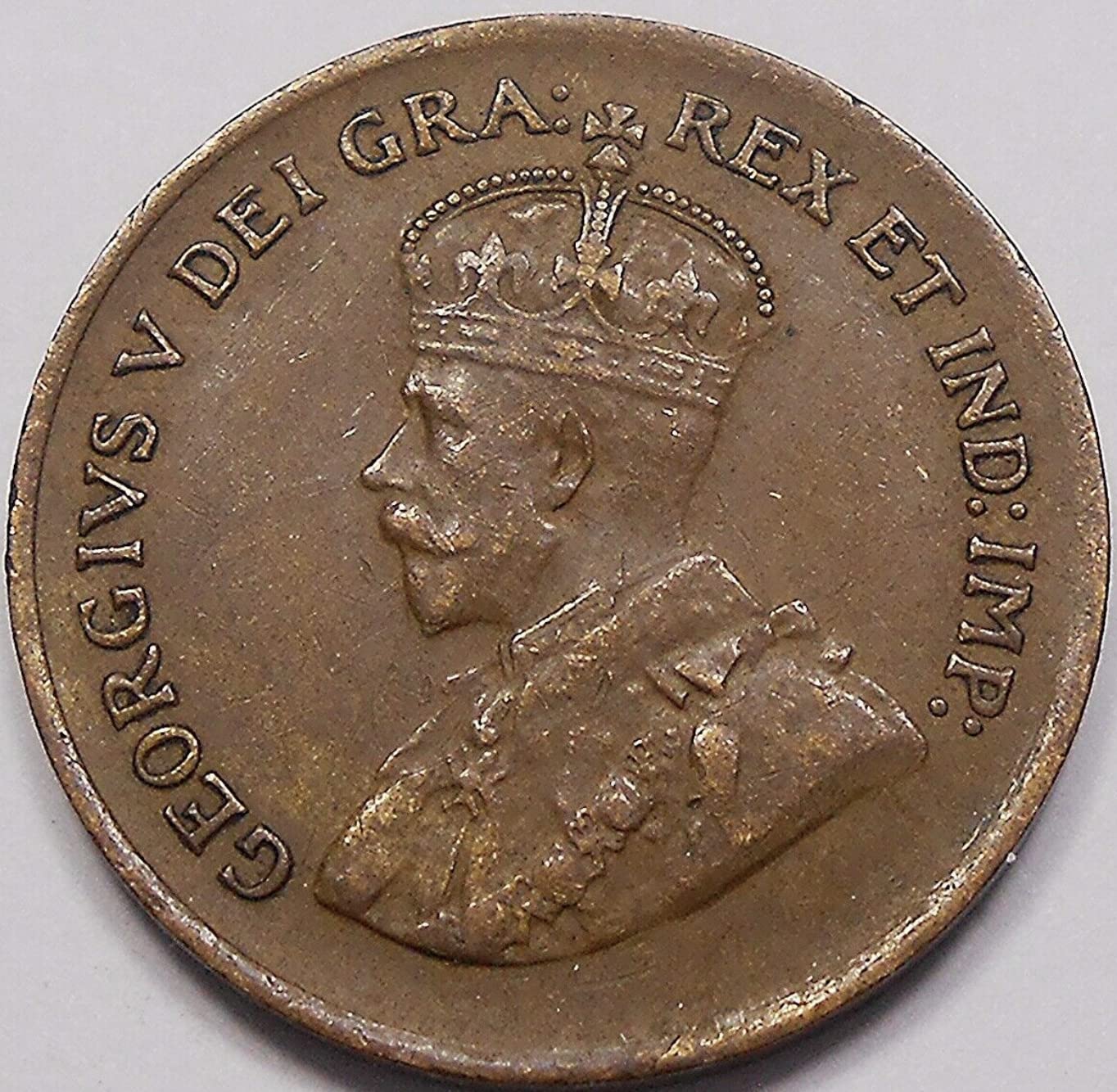 1920-1936 1 Cent Canadian Coin. Issued Under King George V, A British and Canada Royal. 1 Cent Graded By Seller. Circulated Condition. Thumbnail