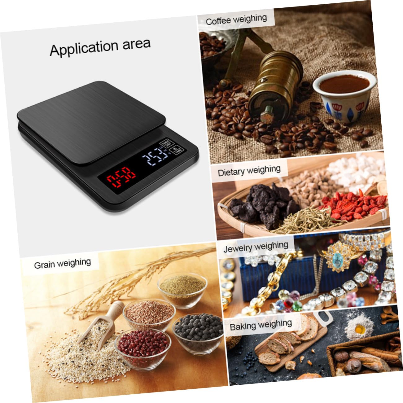Gatuida 5kg Elektronische Waage mit Timer und Led-display Digitale Küchenwaage für Kochen und Backen mit Präzisionssensoren bis Kapazität Schwarz