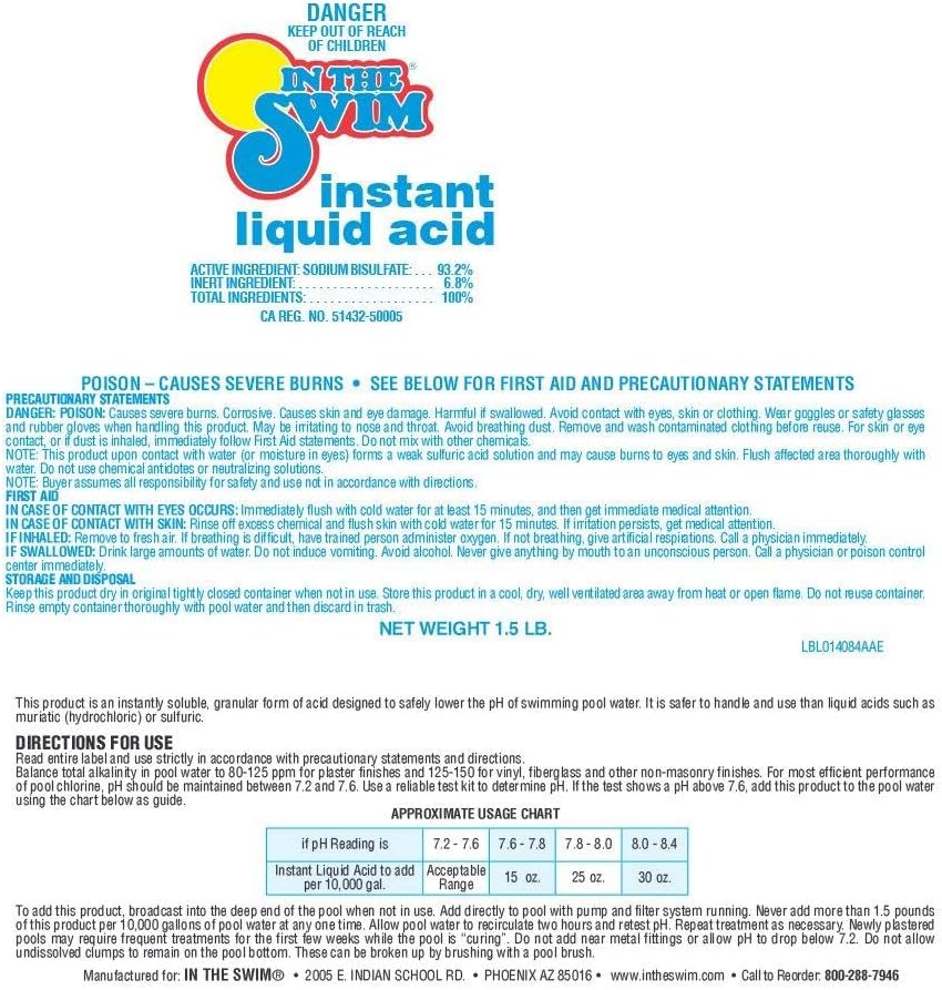In The Swim Instant Acid for Swimming Pools - 1.5 lb Container - Pack of 4