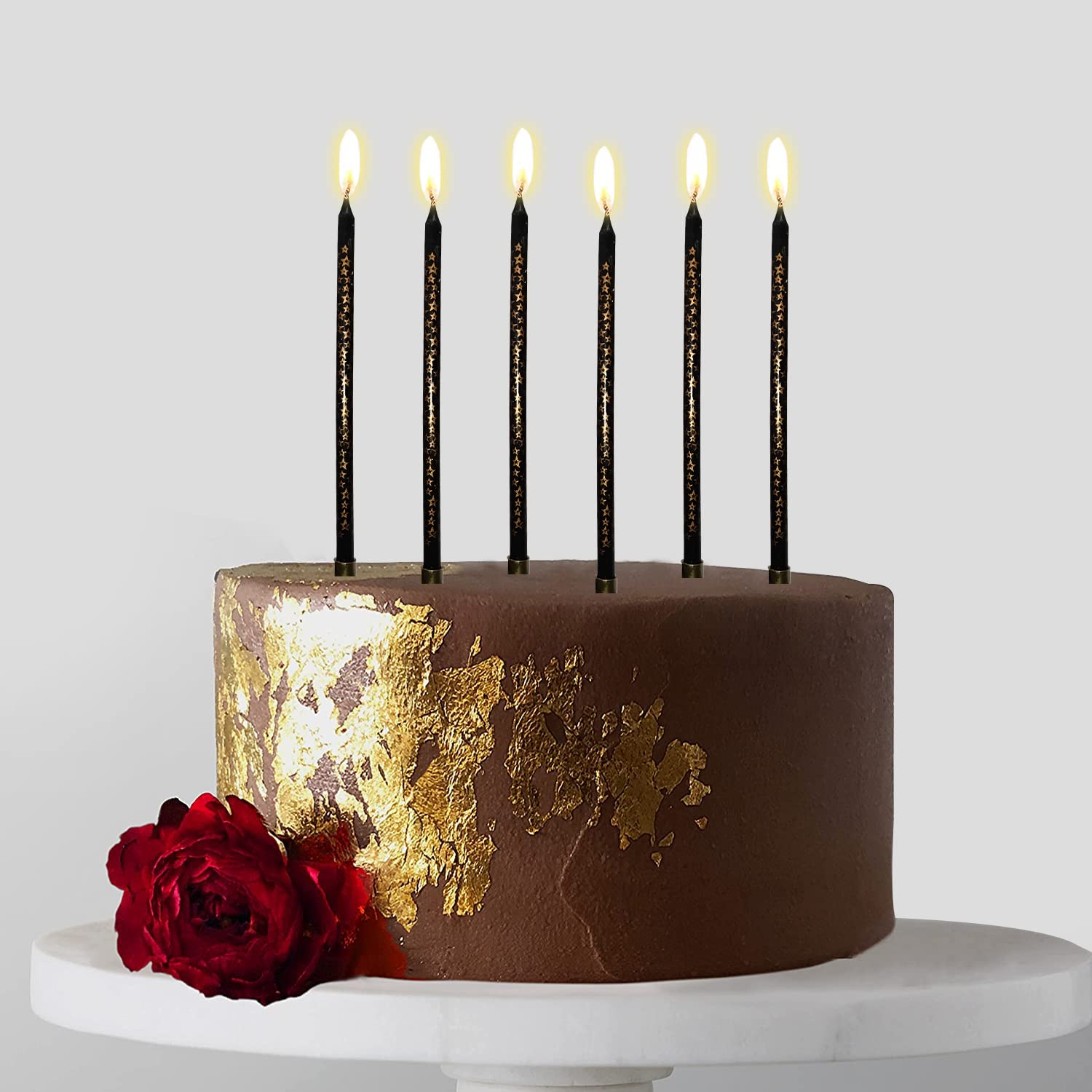 Party Propz Cake Candles for Birthday - Set of 6 Black with Rose Gold Star Printed Candles for Birthday Cake - Happy Birthday Candles for Cake, Wax (B0BSQXCTPS) Amazon Price History, Amazon Price Tracker