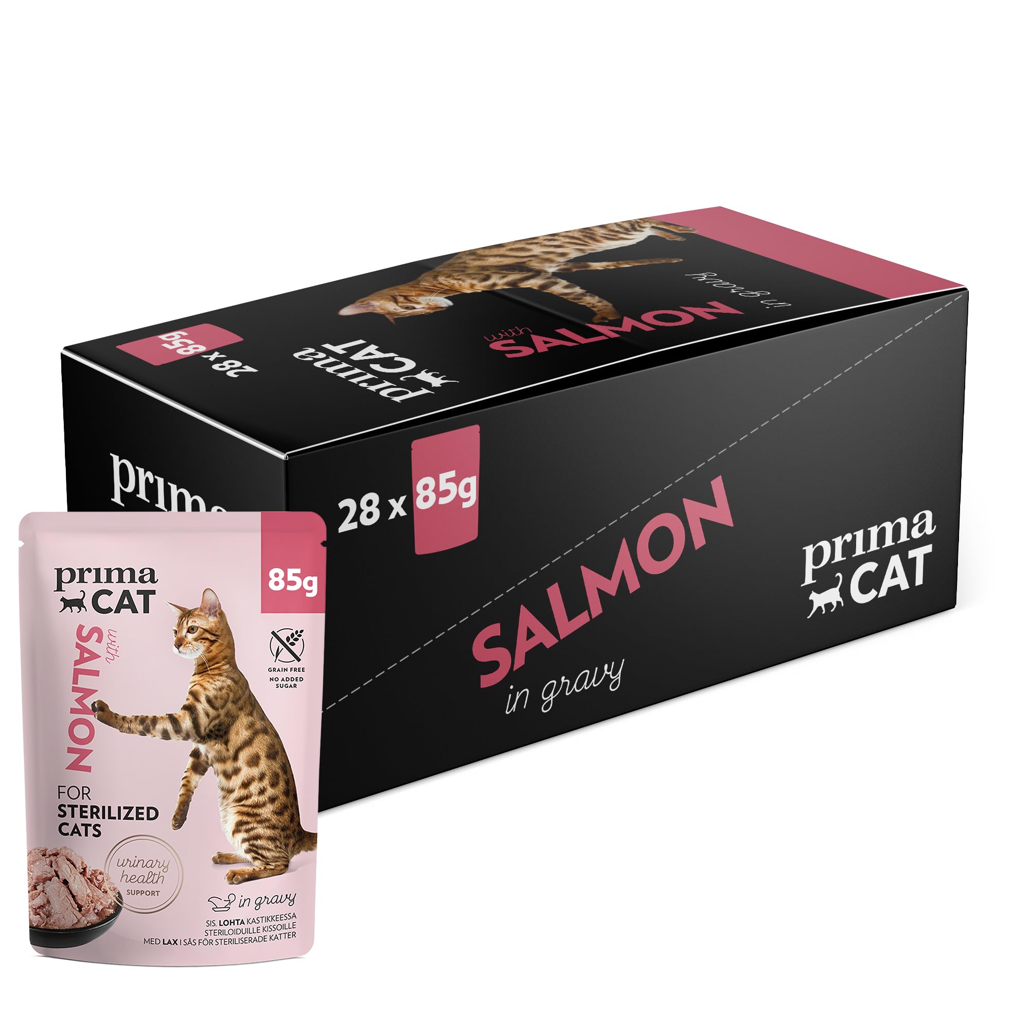 PrimaCat - Classic Complete Wet Cat Food, Salmon in Gravy Flavoured Cat Food, Sterilized, 28 pack of 85g- Amazon Exclusive