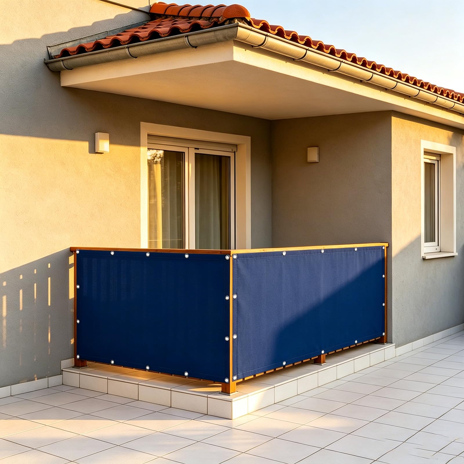 Imperméable Cache Vue Balcon 140x425 cm avec Œillets Bleu Foncé