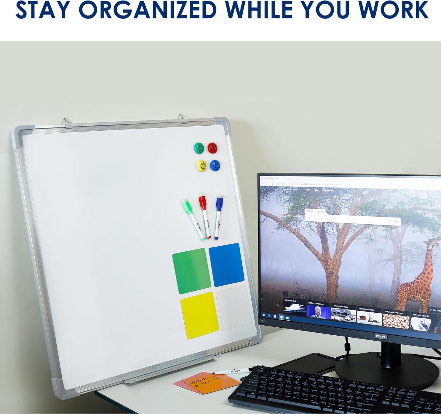 Whiteboard Set - Dry Erase Board 24 x 24 in with 1 Magnetic Eraser, 4 Dry Wipe Markers, 4 Magnets and 6 Magnetic Labels - Wall Hanging Reminder Kanban White Board for Home and Office (24x24 inch)