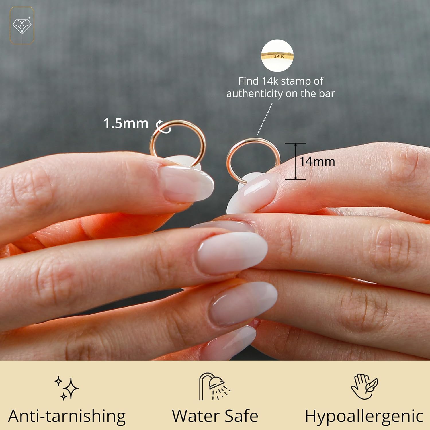 14k Gold Hoop Earrings for Women | 1.5mm Tube Yellow Gold Hoops Earrings | Flex Continuous Hoops by Max + Stone
