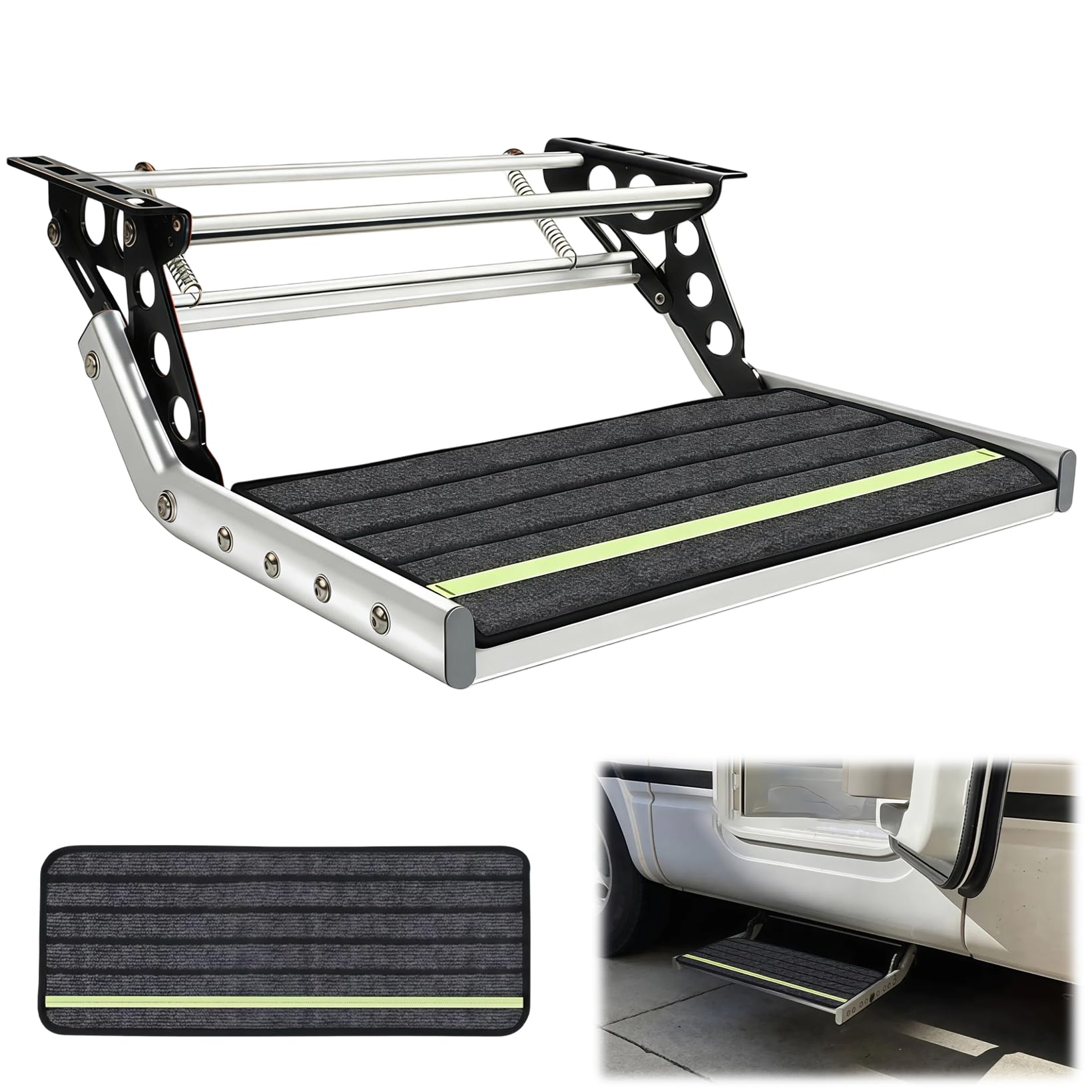 Escalera Manual para Autocaravana, Plegable, con Alfombrilla Antideslizante, peldaño de una Sola Capa, para Autocaravana, Caravana, Remolque de Viaje, Carga máxima de 200 kg