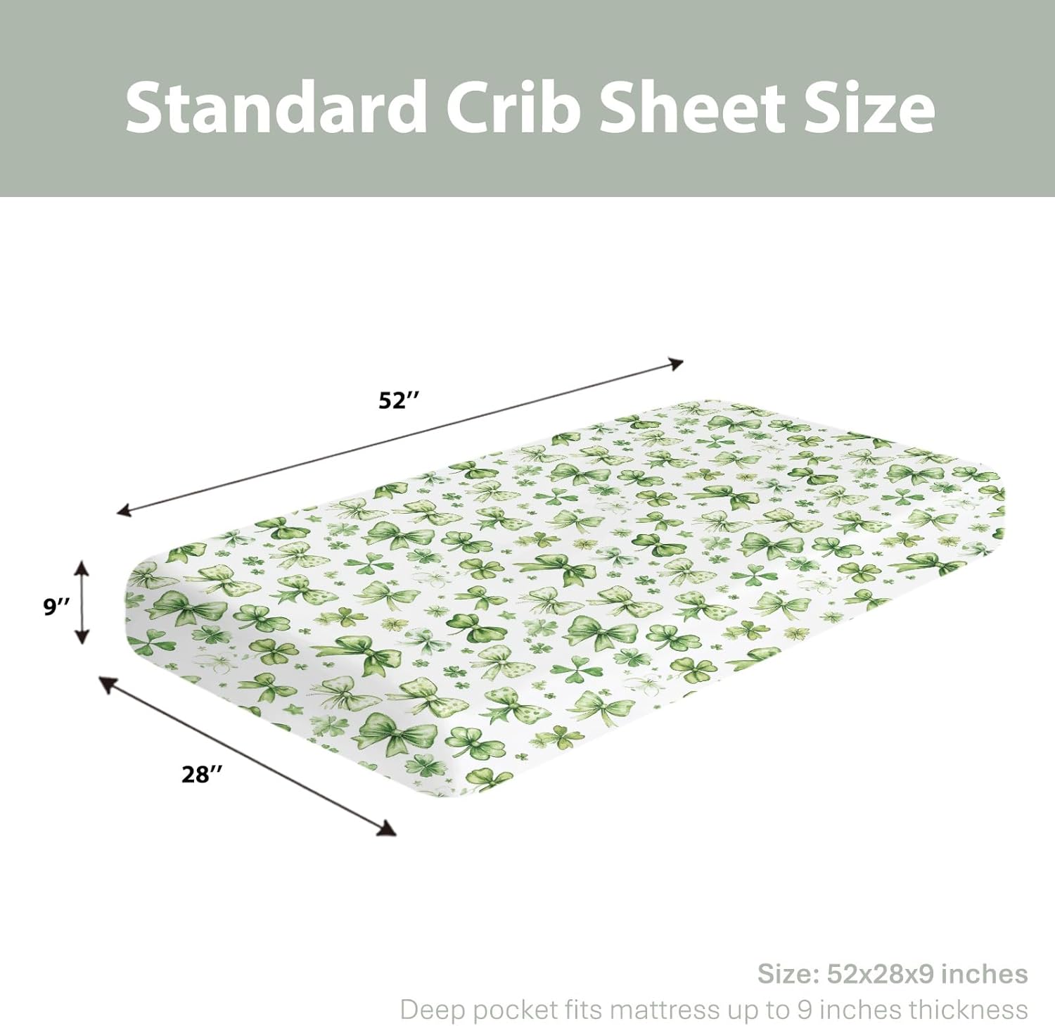 Green Lucky Shamrocks Bows Baby Crib Sheets for Boy Girl 52x28Inch Green Clovers Irish Soft Stretchy Fitted Crib Mattress Cover St. Patrick's Day Baby Sheet for Standard Crib & Toddler Mattress Pad
