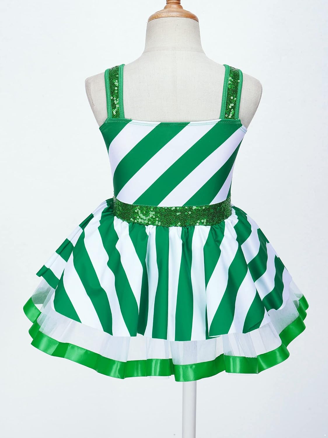 Kids Girls Sleeveless Sequins Striped Christmas Party Costume Figure Ice Skating Ballet Dance Leotard Tutu Dress