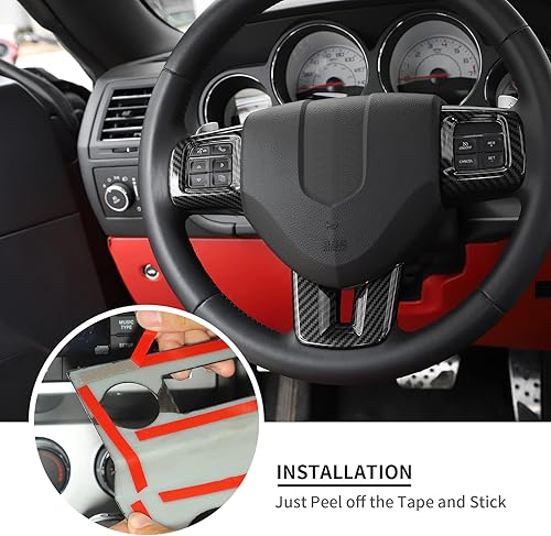 Miniatura 5 de Linskip Moldura para volante compatible con Dodge ChargerChallengerDurangoDart 2009-2014 y Journey 2013-2022, funda para volante para accesorios