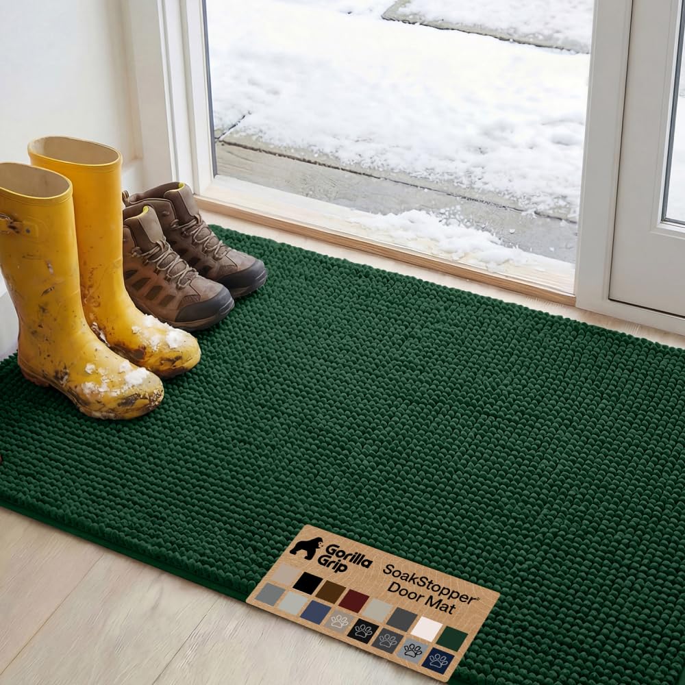 GORILLA GRIP SoakSTOPPER Dog Door Mat, Machine Wash and Dry, 48x30 Green