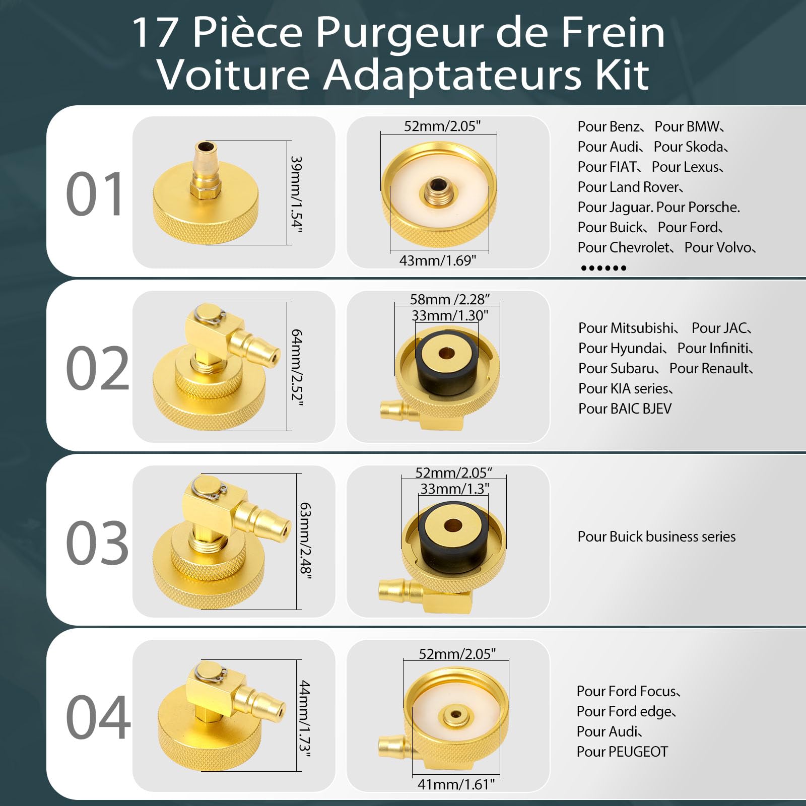17 Pièce Purgeur de Frein Voiture Adaptateurs Kit Bouchon Purgeur de Frein avec Connecteur Rapide de Purge ou de Remplissage de Liquide de Frein Compatible avec VW pour BMW