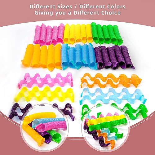 Miniatura 2 de 60 rizadores de pelo sin calor, kit de peinado en espiral y ondulado, 2 estilos, rizadores sin calor con 2 ganchos para mujeres y niñas, cabello