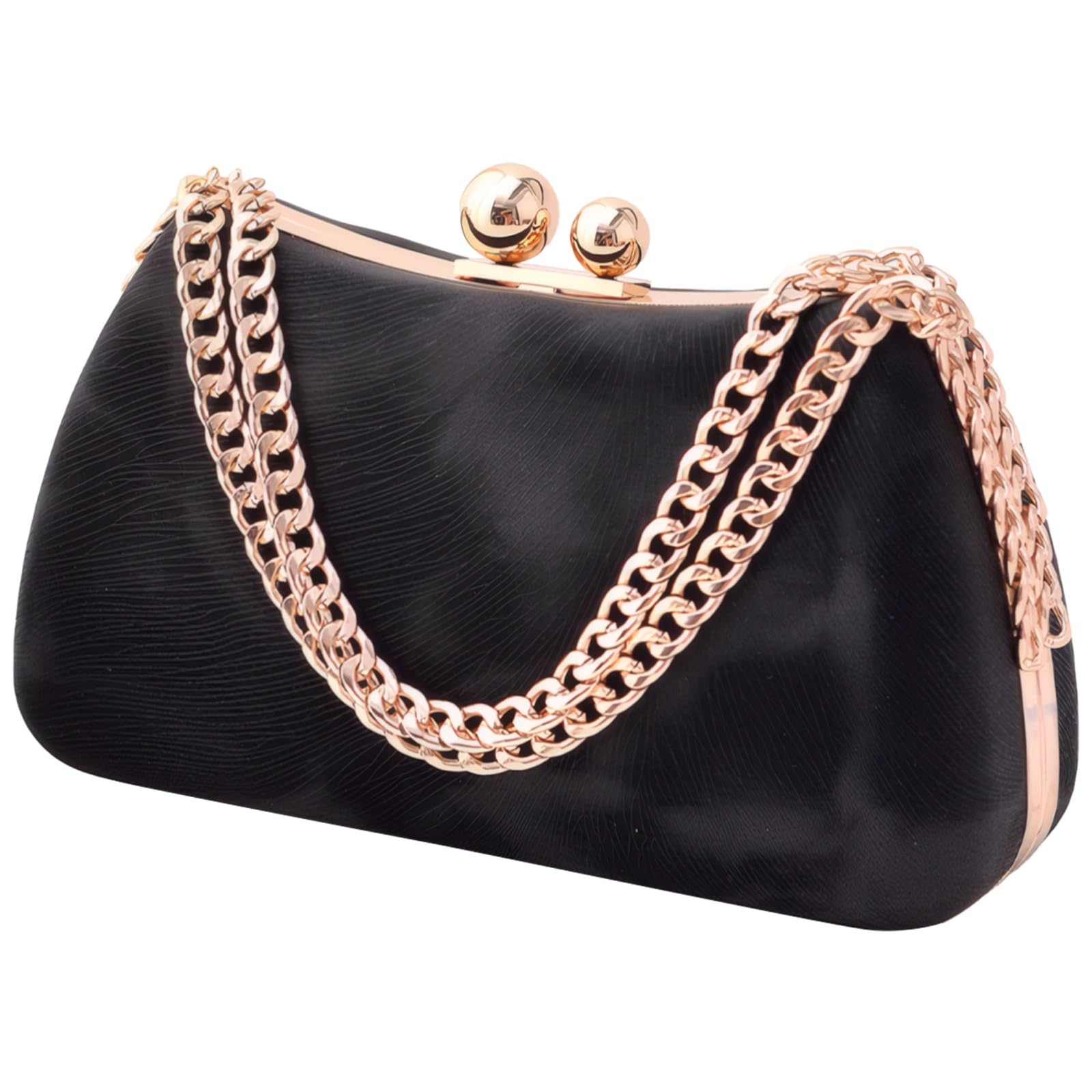 Pochette da sera nera, borsa da festa in pelle PU con chiusura a bacio retrò, borsa a tracolla con catena staccabile per matrimonio, 22,1 cm, 22 cm