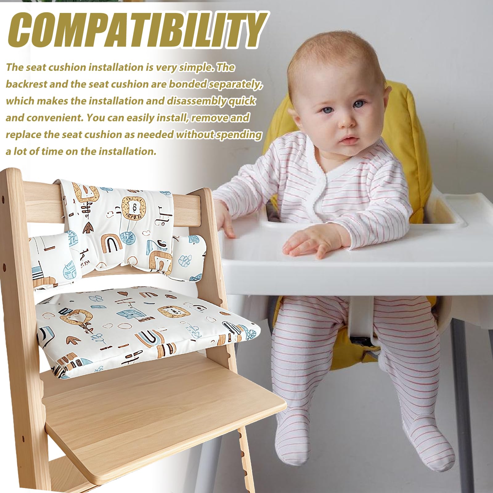 LEKEFET Cojín de asiento para niños, cojín de asiento impermeable de 2 piezas, cojín de asiento suave extraíble para bebés, fácil limpieza, fácil fijación - Rainbow Sadie