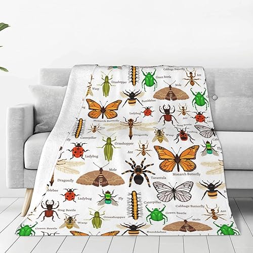 Manta de forro polar de dibujos animados de insectos, manta de franela de felpa suave para todas las estaciones, decorativa para sofá, cama, 40 x 30