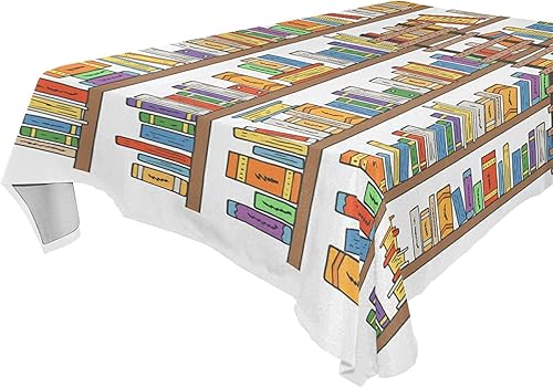 Estantería dibujada a mano para libros, escalera rectangular a prueba de manchas, mantel de mantel a prueba de manchas para interiores, comedor,