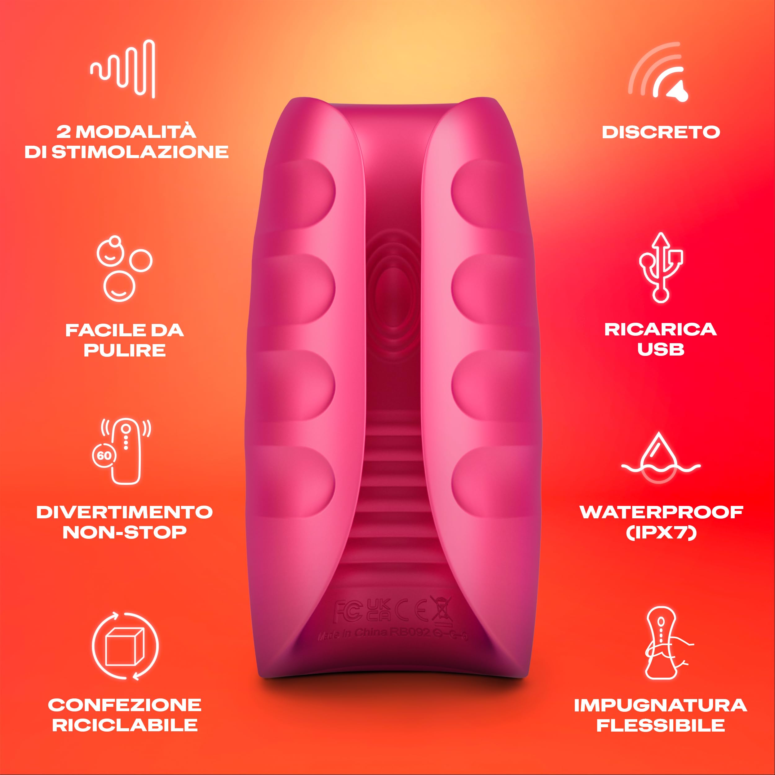 Durex Masturbatore Uomo, Vibratore in Silicone, Sex Toy Morbido e Waterproof, Facile da Pulire, 3 Modalità Effetto Bocca, 7 Modalità di Vibrazione, Caricatore USB Incluso