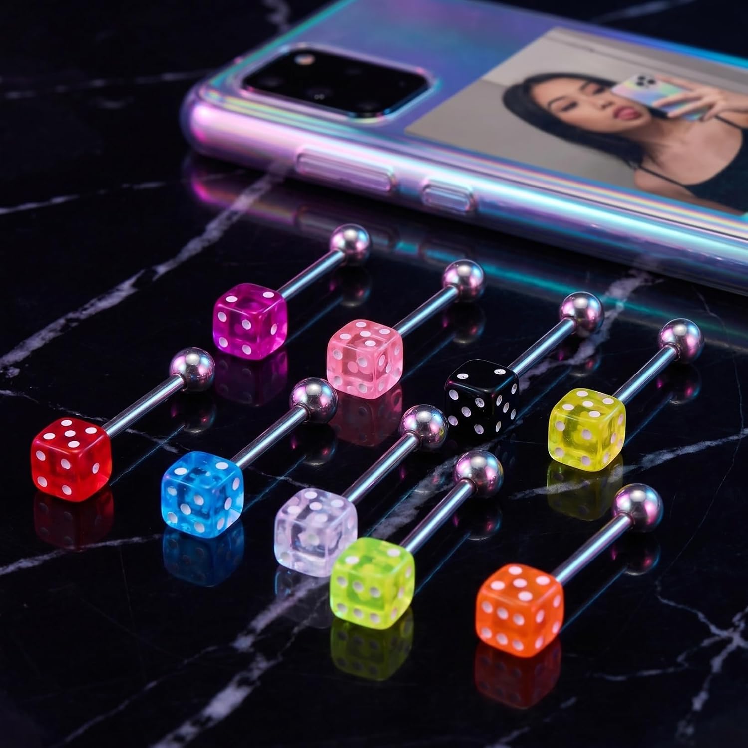 9Pcs Dice Shaped Tongue Rings Creative Body Piercing Jewelry Comfortable Wear for Parties and Events Durable Tongue Studs with Lasting Luster present
