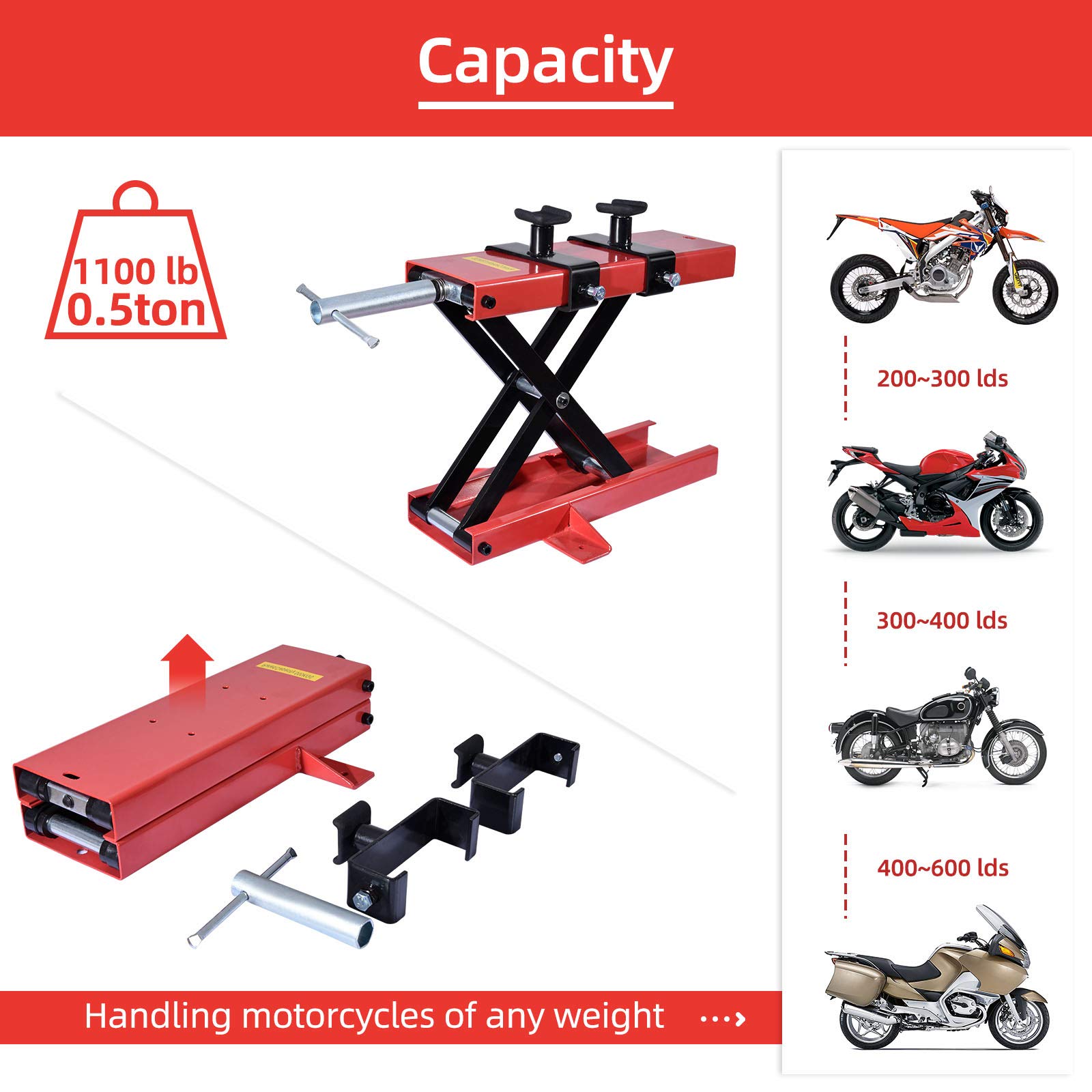Hondony 1100LBS Motorcycle Scissor Lift Jack,Adjustable Heavy Duty