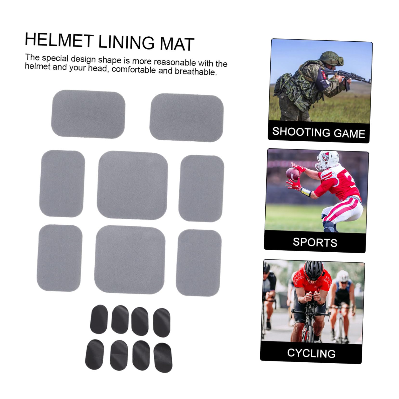 Sosoport 2sets Helmet Protection Pads Grey Absorption Cushions Comfortable Lining Mat for Safety Helmets Breathable Easy to Install Reusable Padding for Cycling and Riding 8pcs*2
