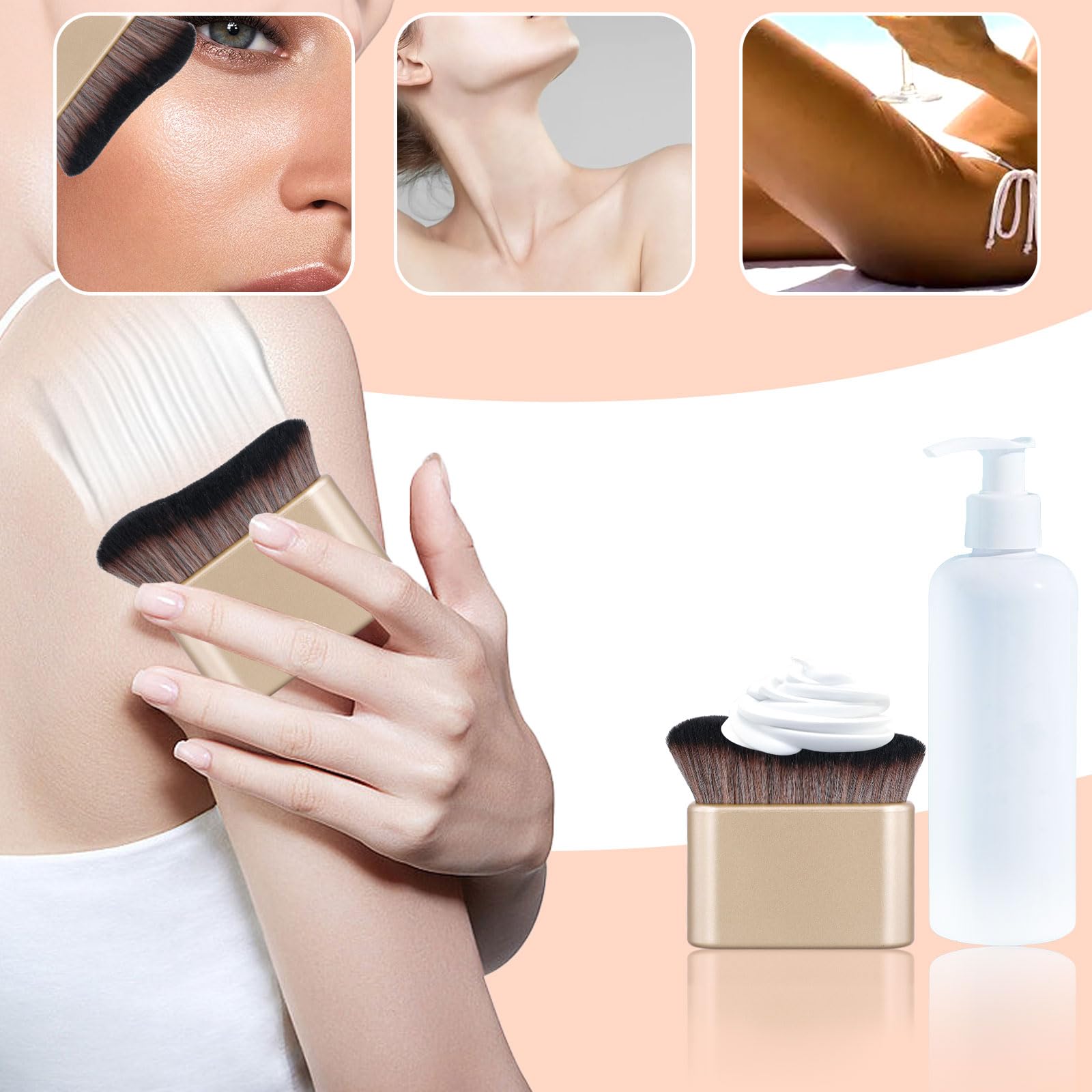 Pennello autofilizzante, spazzola autolubrificante per fondotinta liquido, spray, trucco per corpo, protezione solare, pennello kabuki, applicatore per corpo e viso (oro opaco)