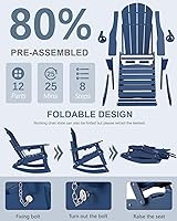 Vista 6 de Adirondack - Juego de 2 mecedoras con otomana retráctil, silla Adirondack plegable para todo tipo de clima con dos soportes para tazas, sillas
