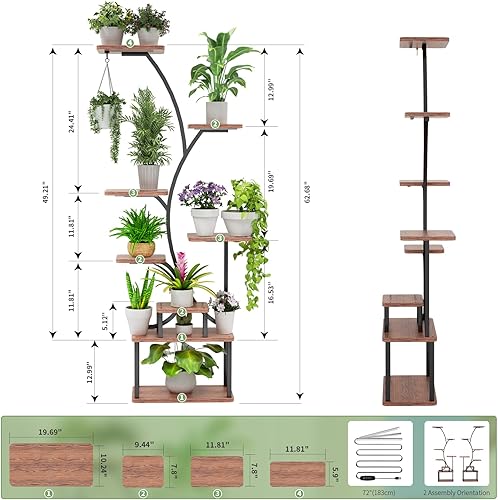 Miniatura 3 de Soporte para plantas de interior con luces de cultivo, estante esquinero de metal de 8 niveles de altura de 62 pulgadas, estante múltiple para