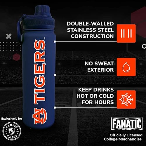 Vista 422 de Campus Colors Botella de agua de acero inoxidable de la NCAA, tapa giratoria, 24 onzas, clip de transporte, mantiene tus bebidas calientes o frías