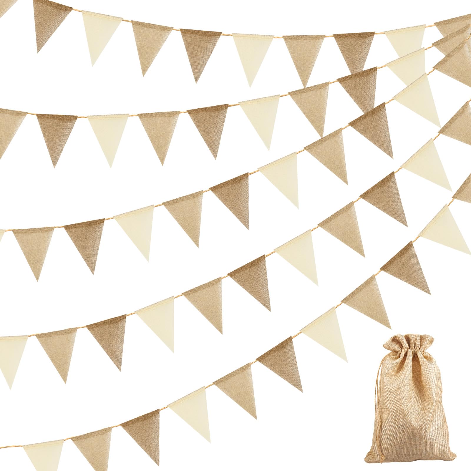 60PCS Bunting Outdoor, 20M/60ft Garden Bunting Decorations Linen Festival Flags Rainbow Bunting Flags, Waterproof Fabric Bunting for Wedding Baby Shower Garden Birthday Parties(Beige)