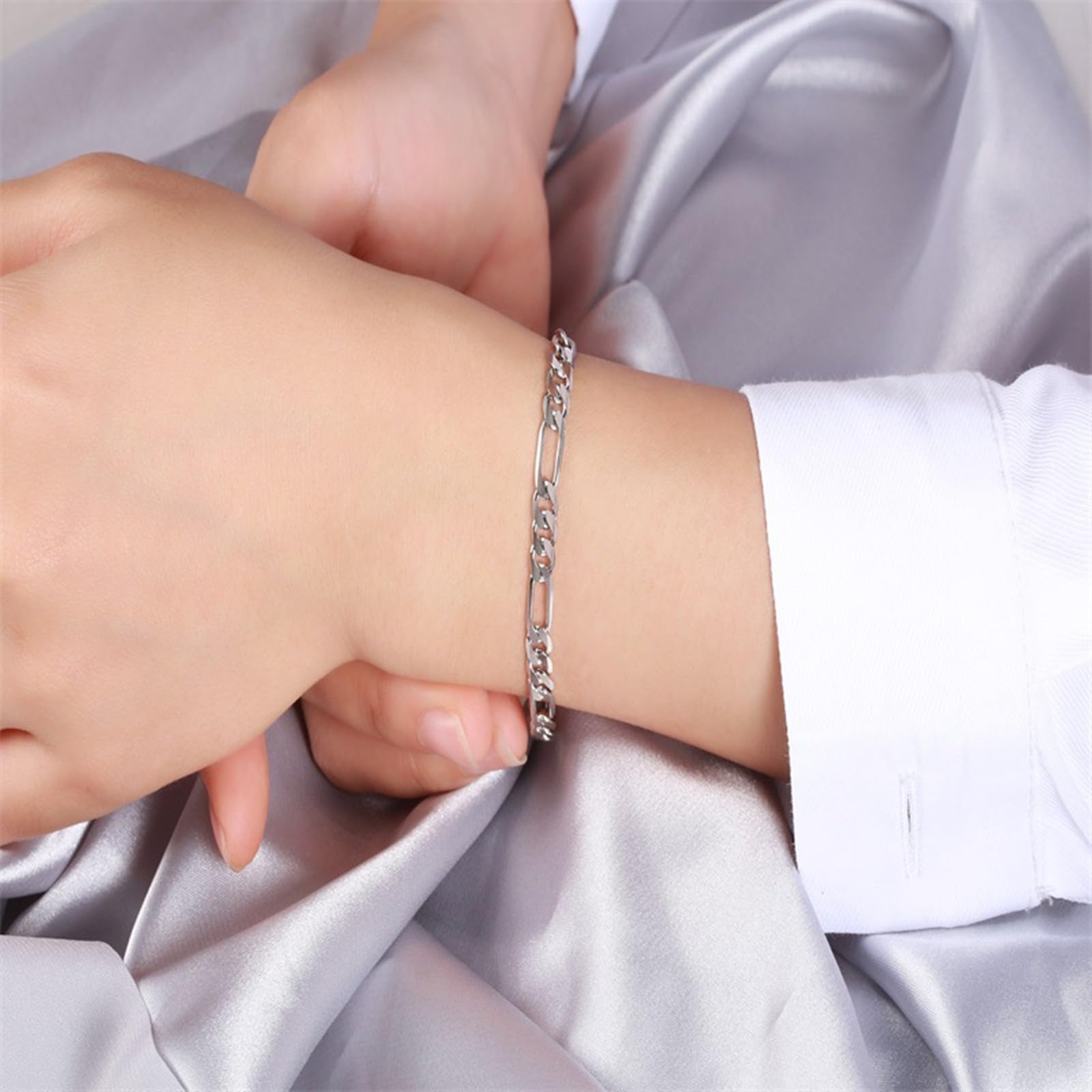 KnSam Bracelet Maille Figaro 3.3MM/5MM, Bracelet Souple Argent pour Femme