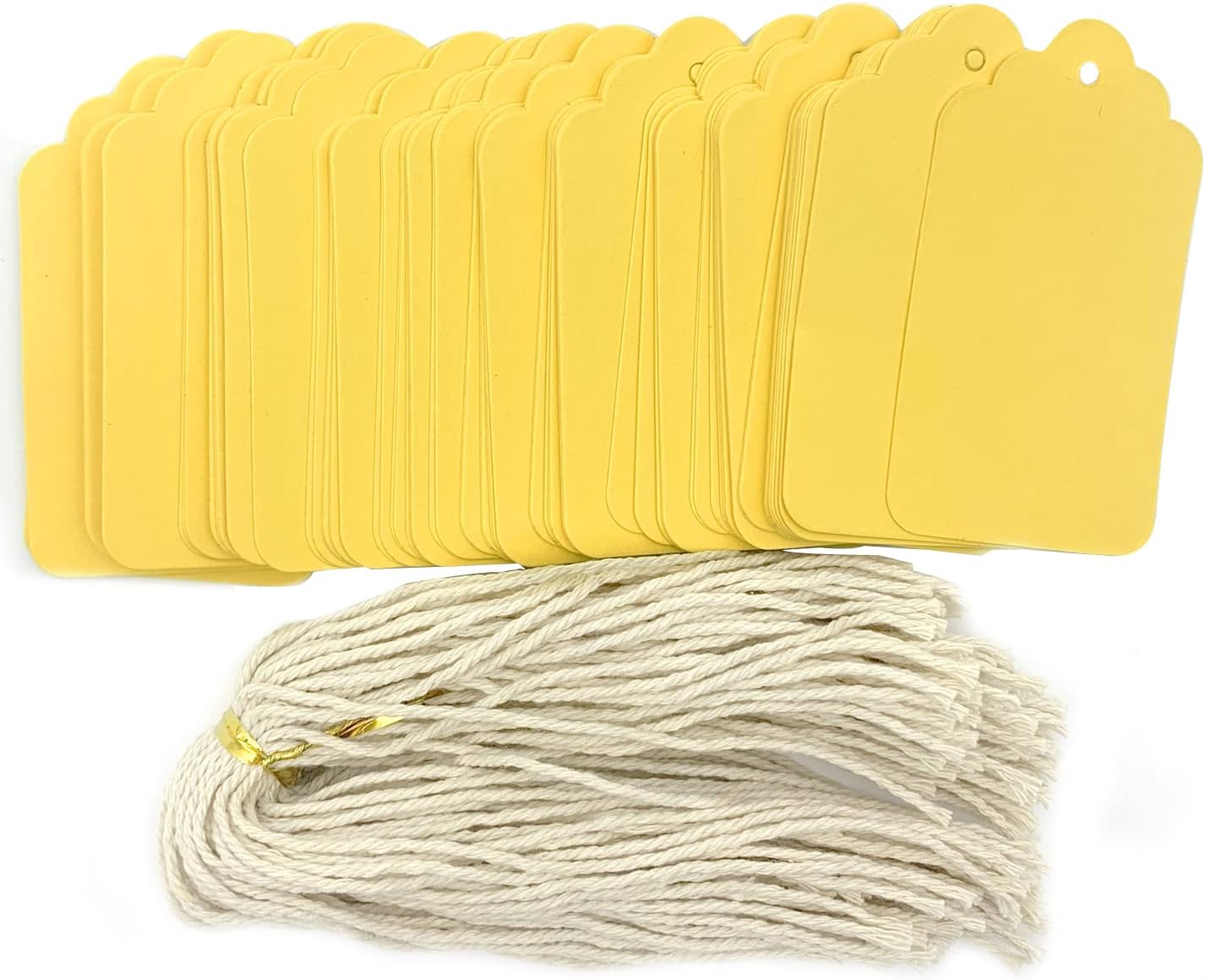100pcs Yellow Paper Gift Wrap Tags, Price Tags,Blank Marking Tags with 100 Cotton String for Homemade Gifts and Arts Crafts