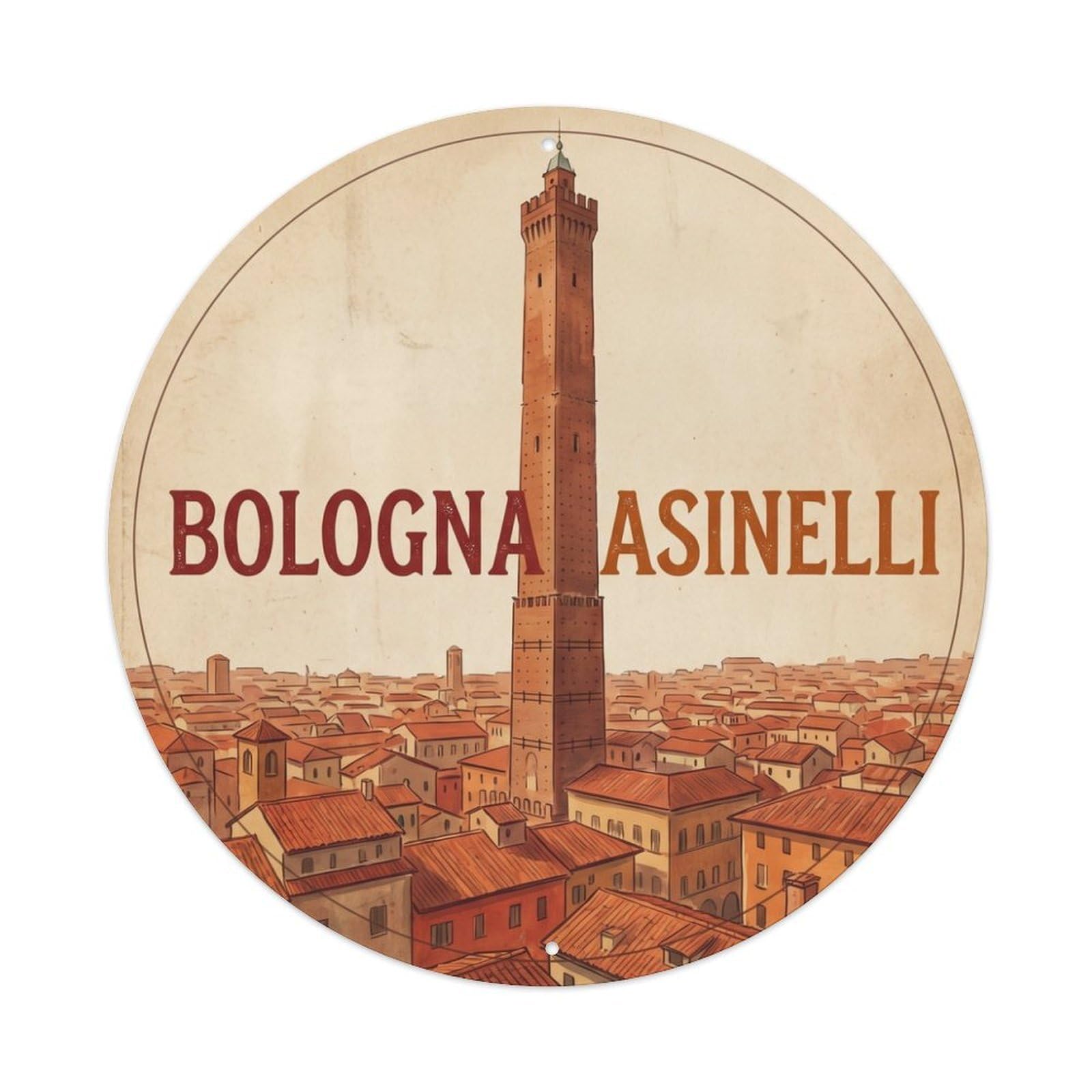 Olhnbad Style Bologna Asinelli Tower Roofs Heritage City Travel Retro Metal Tin Sign