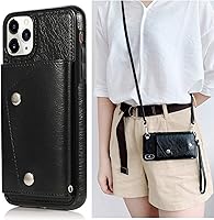 Vista 1 de LUVI Funda con tarjetero para iPhone 11 Pro con correa para el cuello, cadena cruzada, correa de muñeca, funda protectora con ranura para tarjeta