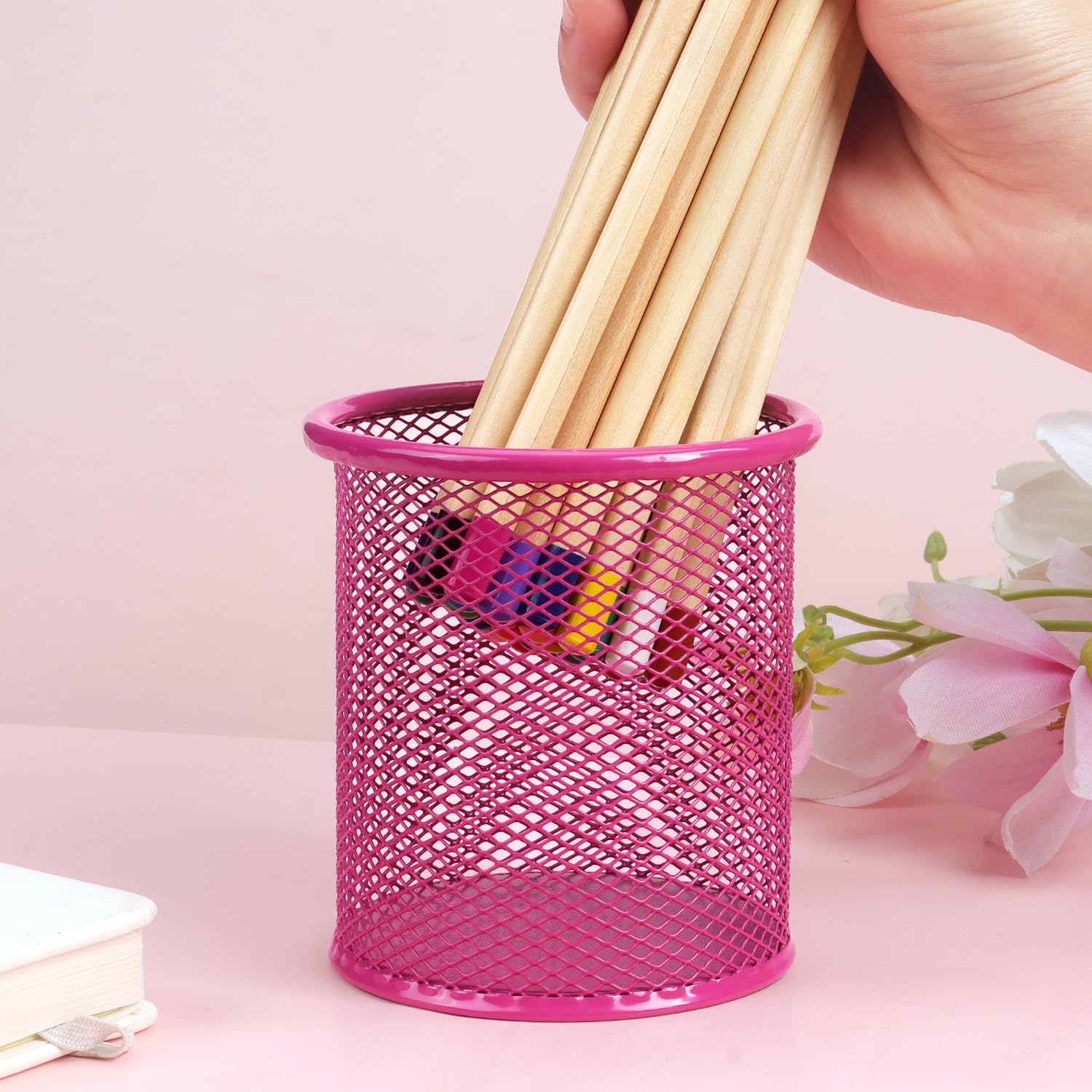 Tamaki Soporte para bolígrafos para escritorio, soporte de malla de alambre para lápices, organizador de bolígrafos para escritorio, oficina (rosa)
