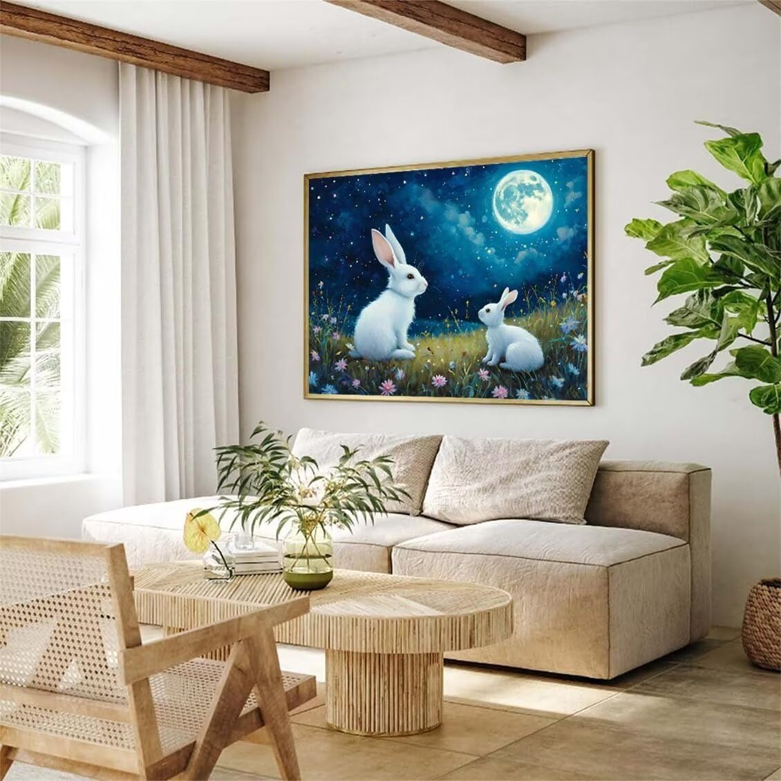 Amazon.co.jp: 数字による絵画 白ウサギ 月 りえ大人のためのアクリル