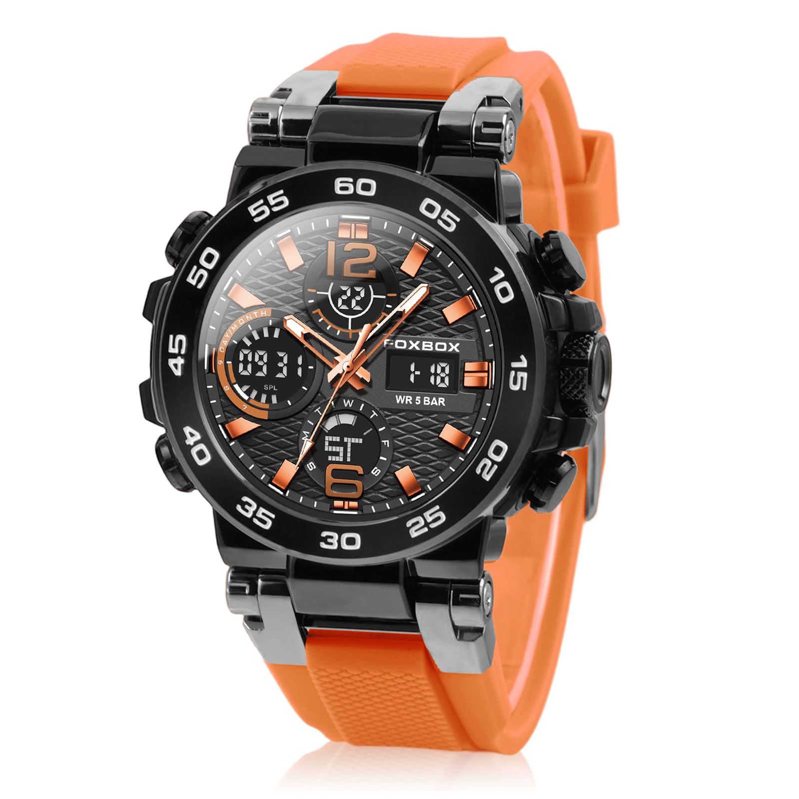 Orologio al quarzo da uomo, sportivo, impermeabile, luminoso, sveglia, multifunzione, analogico e digitale, quadrante grande, facile da leggere, comodo cinturino in silicone, per allenamento